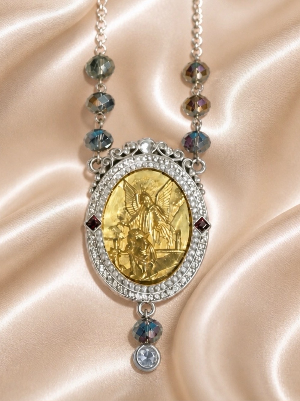 Brighton Devotion Guardian Angel Pendant Necklace - Purple Swarovski Beads NWOT
